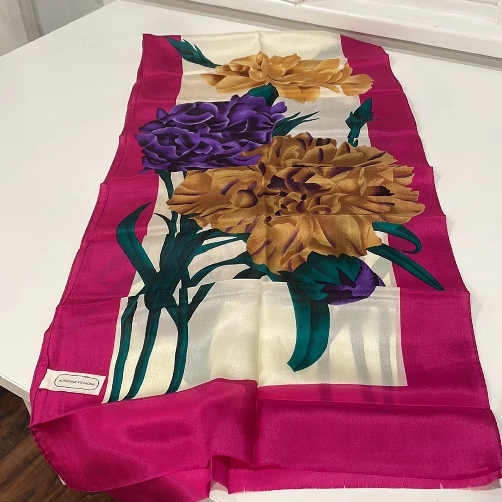 Vintage Adrienne Vittadini Floral Silk Scarf.